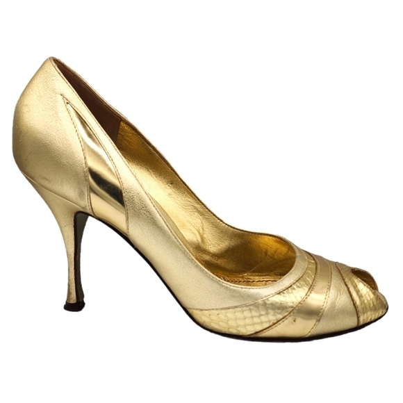 Dolce & Gabbana Size 9/39 Gold Peep Toe 4" inch Heels - Picture 1 of 7